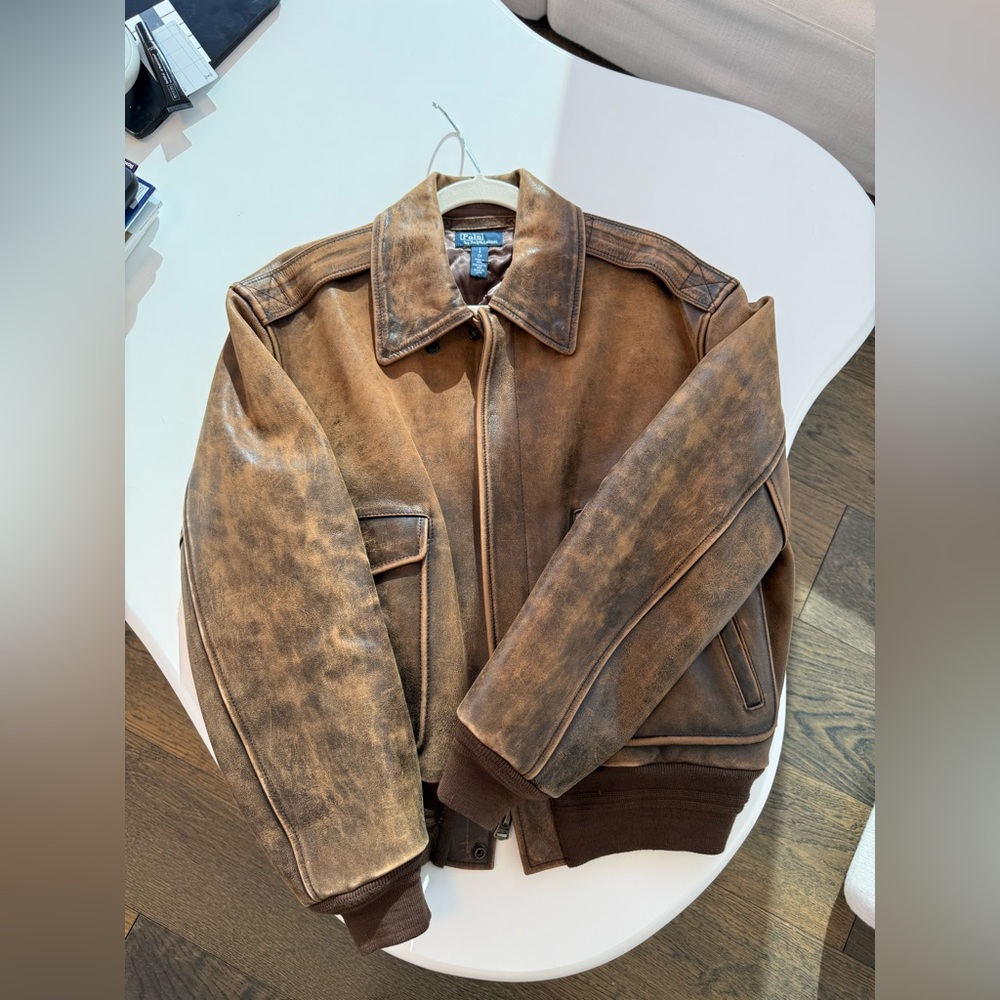 Polo Ralph Lauren Burnished brown leather bomber jacket
